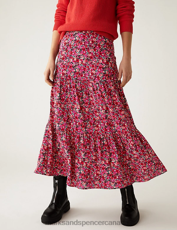 Marks and Spencer sale - Women Pink Mix Clothing Marks & Spencer Printed Midaxi Tiered Skirt 20VTD2989