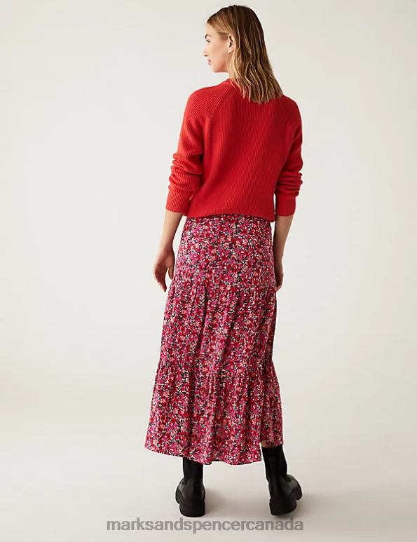 Marks and Spencer sale - Women Pink Mix Clothing Marks & Spencer Printed Midaxi Tiered Skirt 20VTD2989