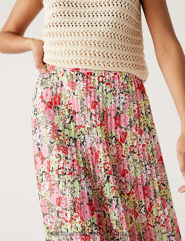 Marks and Spencer Canada - Women Pink Mix Clothing Marks & Spencer Printed Pleated Midaxi Skirt 20VTD1668