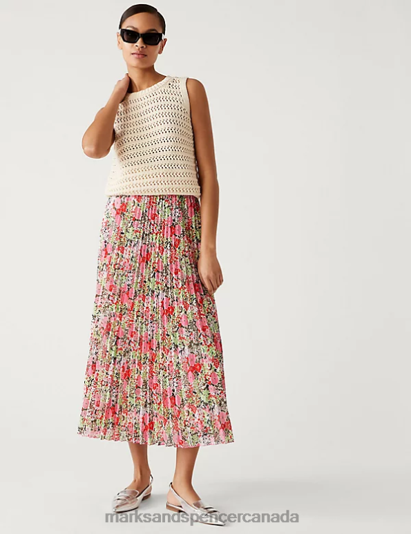 Marks and Spencer Canada - Women Pink Mix Clothing Marks & Spencer Printed Pleated Midaxi Skirt 20VTD1668