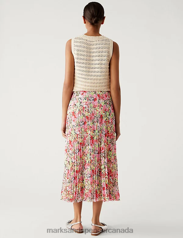 Marks and Spencer Canada - Women Pink Mix Clothing Marks & Spencer Printed Pleated Midaxi Skirt 20VTD1668