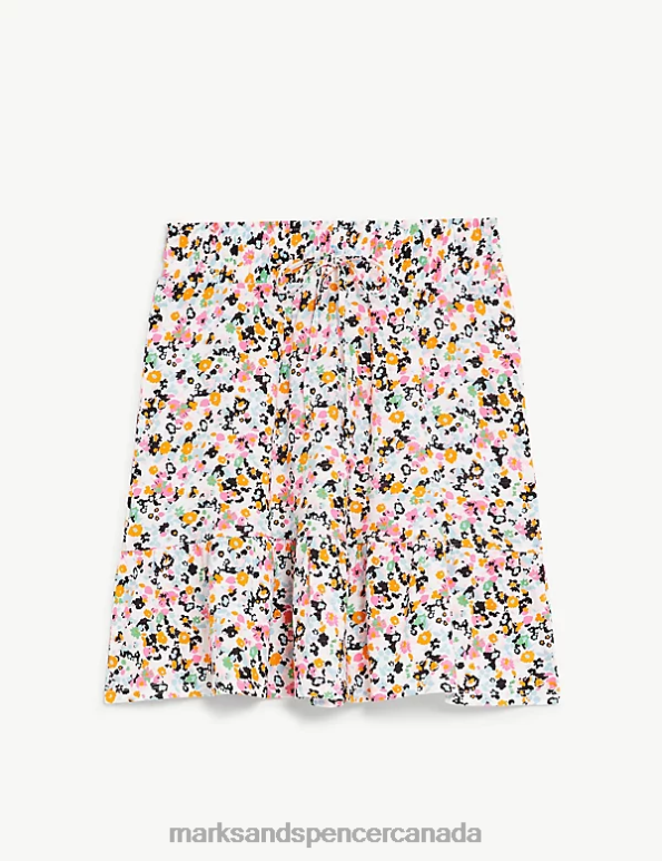 Women Pink Mix Clothing Marks & Spencer Pure Cotton Printed Mini Tiered Skirt 20VTD2460 - Marks and Spencer outlet