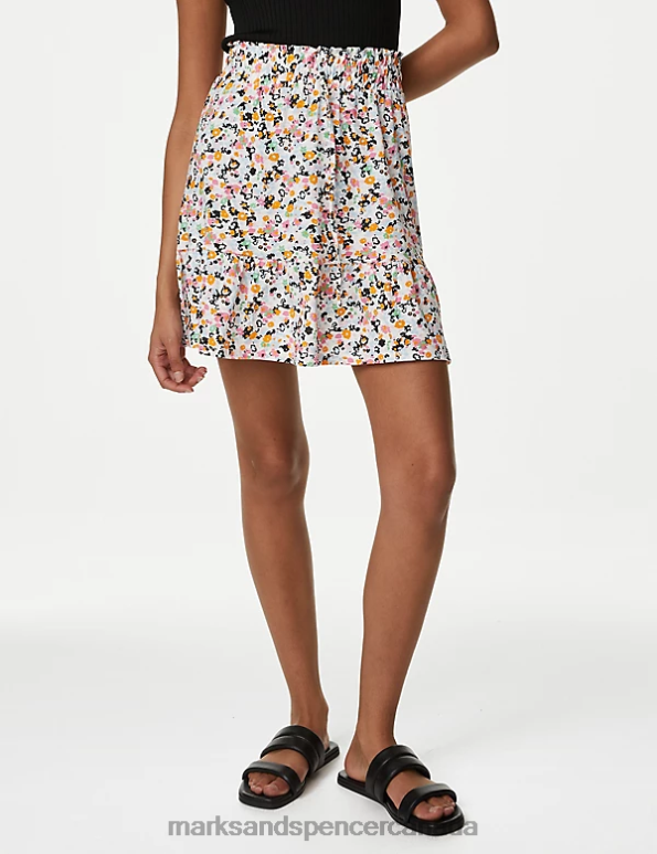 Women Pink Mix Clothing Marks & Spencer Pure Cotton Printed Mini Tiered Skirt 20VTD2460 - Marks and Spencer outlet