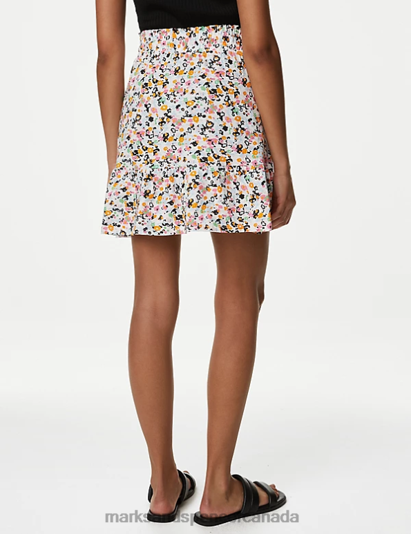 Women Pink Mix Clothing Marks & Spencer Pure Cotton Printed Mini Tiered Skirt 20VTD2460 - Marks and Spencer outlet