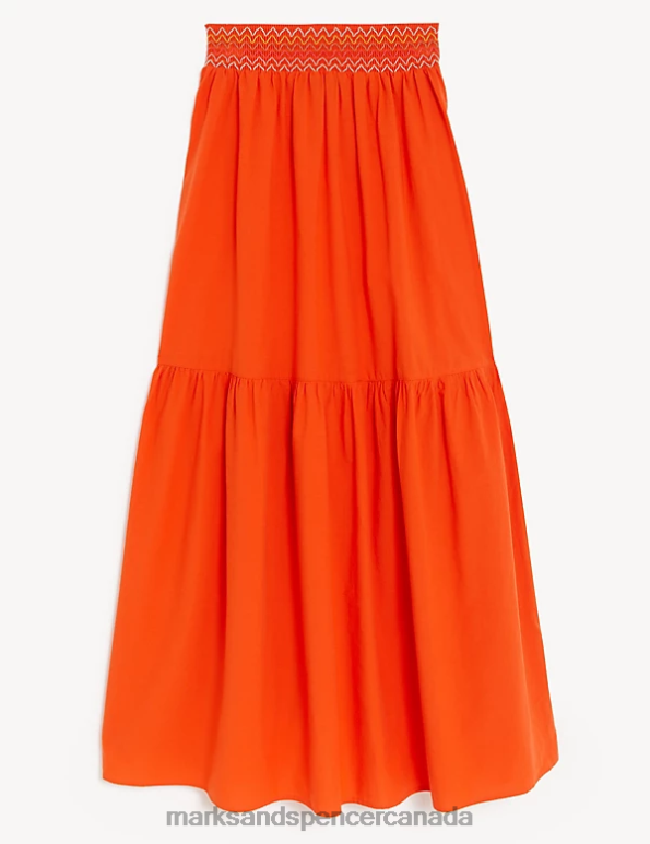 Marks and Spencer Canada - Women Red Clothing Marks & Spencer Pure Cotton Seam Detail Midi Tiered Skirt 20VTD309