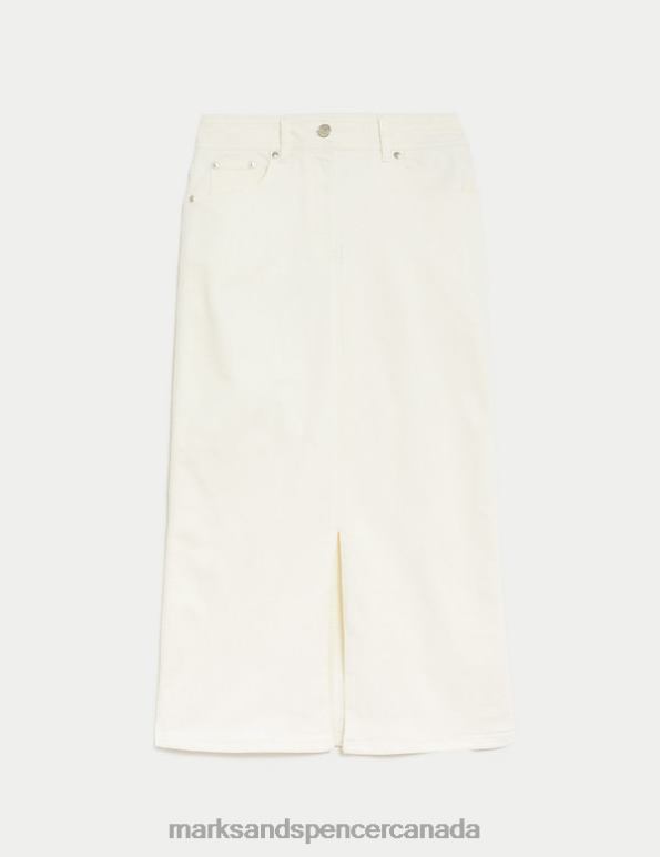 Marks and Spencer near me - Women Soft White Clothing Marks & Spencer Denim Button Front Midaxi A-Line Skirt 20VTD667