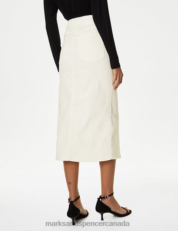 Marks and Spencer near me - Women Soft White Clothing Marks & Spencer Denim Button Front Midaxi A-Line Skirt 20VTD667