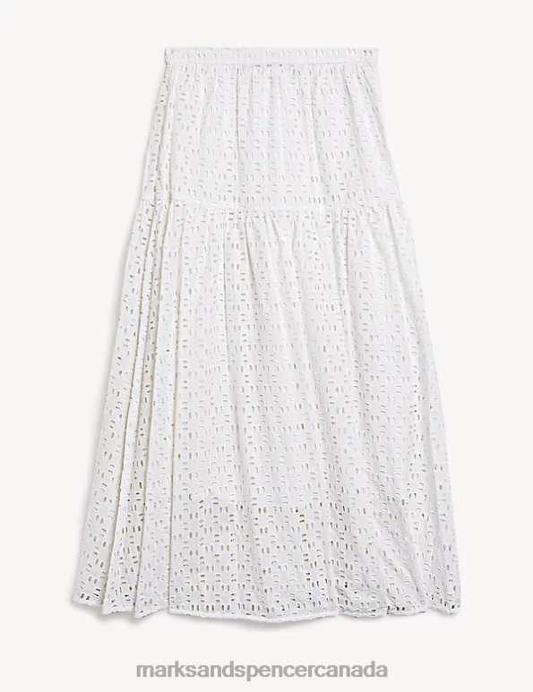 Women Soft White Clothing Marks & Spencer Pure Cotton Broderie Midaxi Tiered Skirt 20VTD1458 - Marks and Spencer online