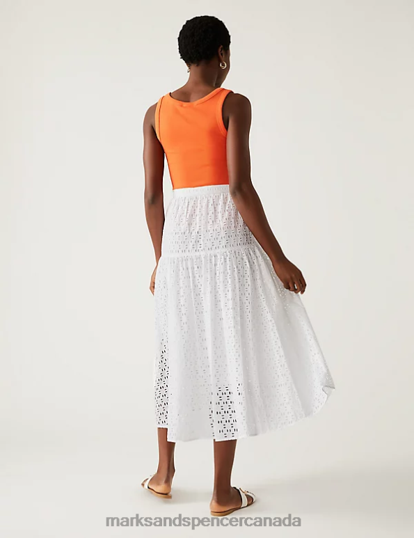 Women Soft White Clothing Marks & Spencer Pure Cotton Broderie Midaxi Tiered Skirt 20VTD1458 - Marks and Spencer online