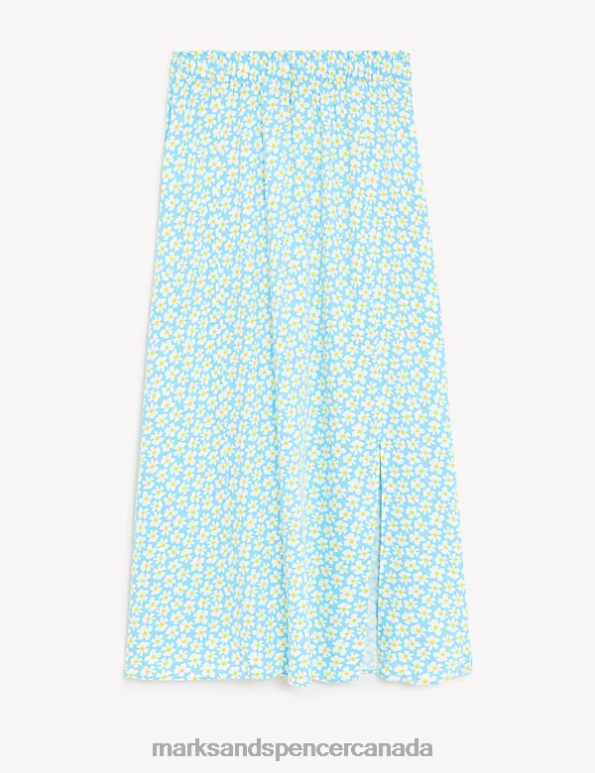 Marks and Spencer Canada - Women Turquoise Mix Clothing Marks & Spencer Printed Side Split Midi A-Line Skirt 20VTD3154