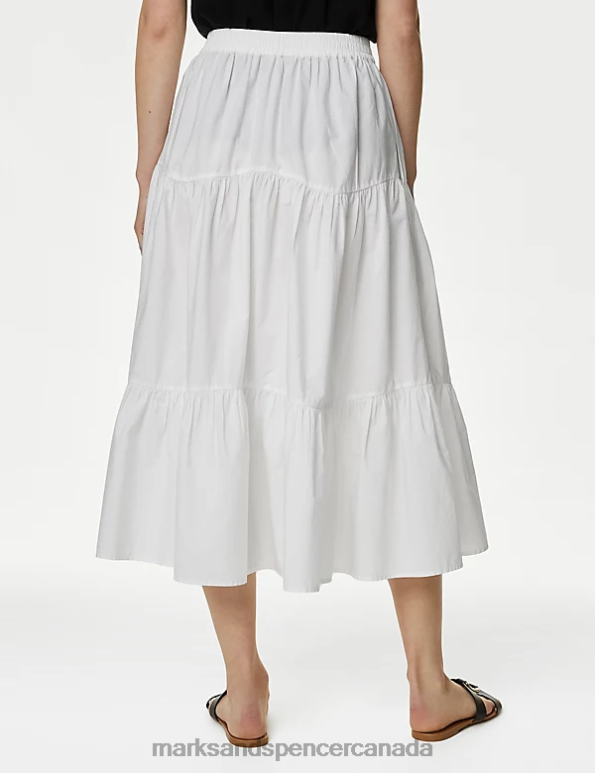 Women White Clothing Marks & Spencer Cotton Button Down Tiered Midi Skirt 20VTD850 - Marks and Spencer online