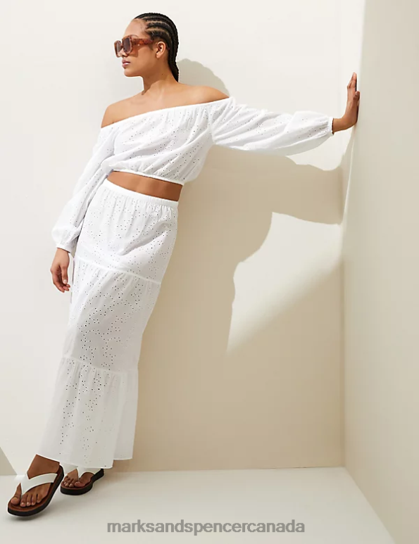 Women White Clothing Marks & Spencer Textured Maxi Tiered Beach Skirt 20VTD2290 - Marks and Spencer online