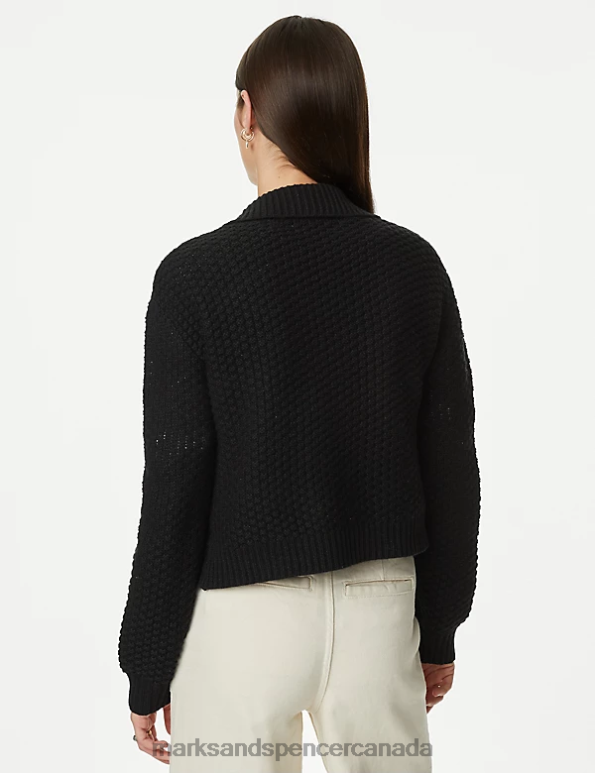 Women Black Clothing Marks & Spencer Knitted Collared Cardigan With Wool 20VTD505 - Marks and Spencer Canada locations