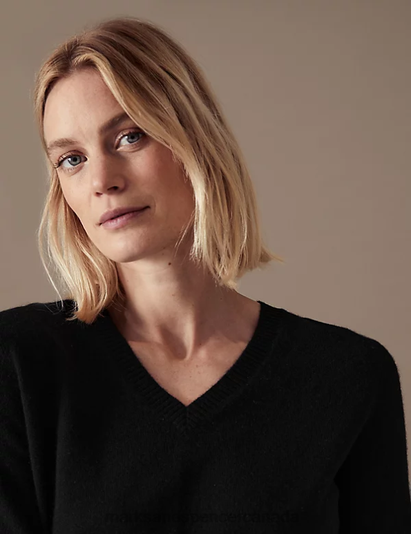 Marks and Spencer sale - Women Black Clothing Marks & Spencer Pure Cashmere V-Neck Jumper 20VTD2031