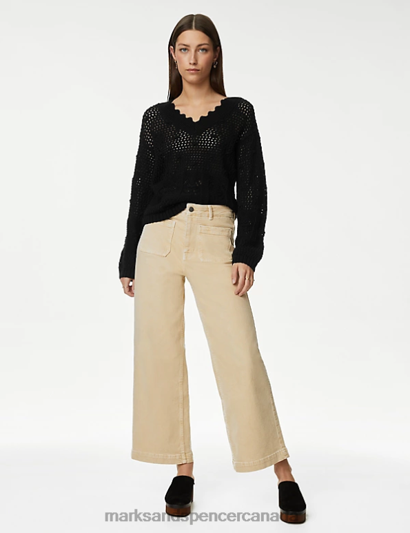 Marks and Spencer near me - Women Black Clothing Marks & Spencer Pure Cotton V-Neck Scallop Edge Jumper 20VTD225