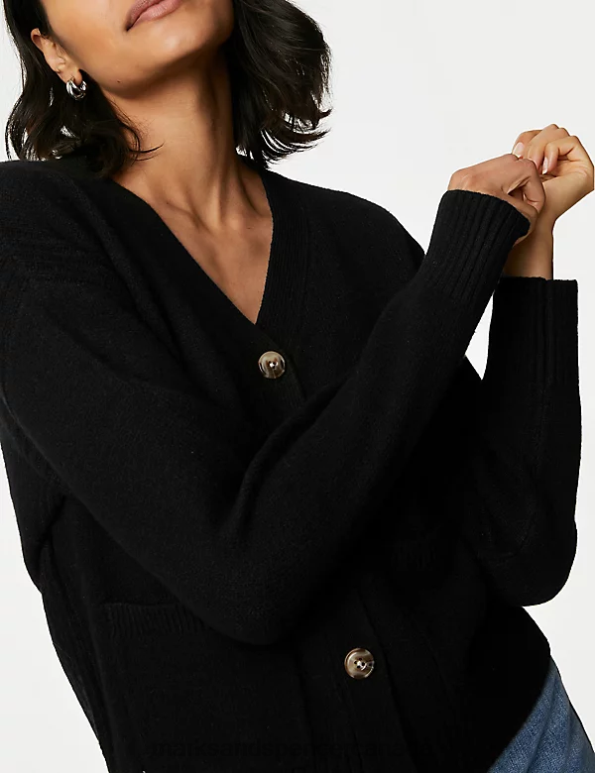 Marks and Spencer sale - Women Black Clothing Marks & Spencer Recycled Blend V-Neck Button Front Cardigan 20VTD130