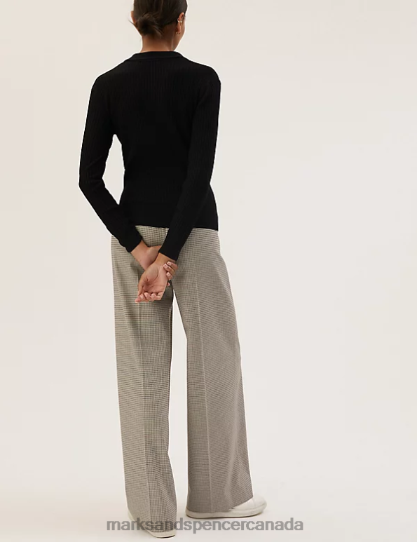 Women Black Clothing Marks & Spencer Ribbed Collared V-Neck Jumper 20VTD2886 - Marks and Spencer online