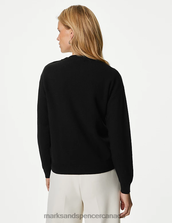 Women Black Clothing Marks & Spencer Soft Touch Crew Neck Button Detail Jumper 20VTD1875 - Marks and Spencer Canada locations