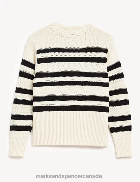 Marks and Spencer near me - Women Black Mix Clothing Marks & Spencer Cotton Rich Striped Crew Neck Jumper 20VTD2018