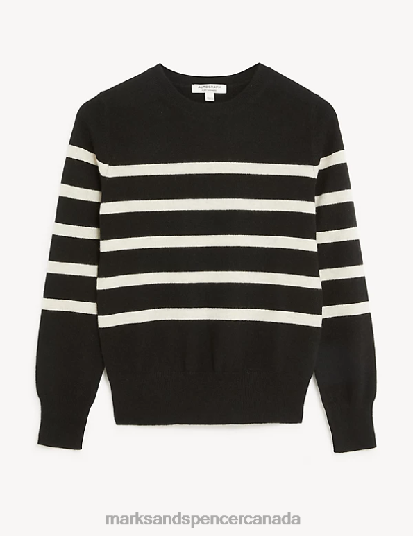 Marks and Spencer near me - Women Black Mix Clothing Marks & Spencer Pure Cashmere Striped Crew Neck Jumper 20VTD2497