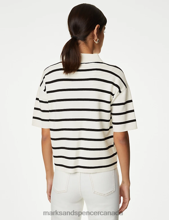 Marks and Spencer sale - Women Black Mix Clothing Marks & Spencer Pure Merino Wool Striped Half Zip Jumper 20VTD347