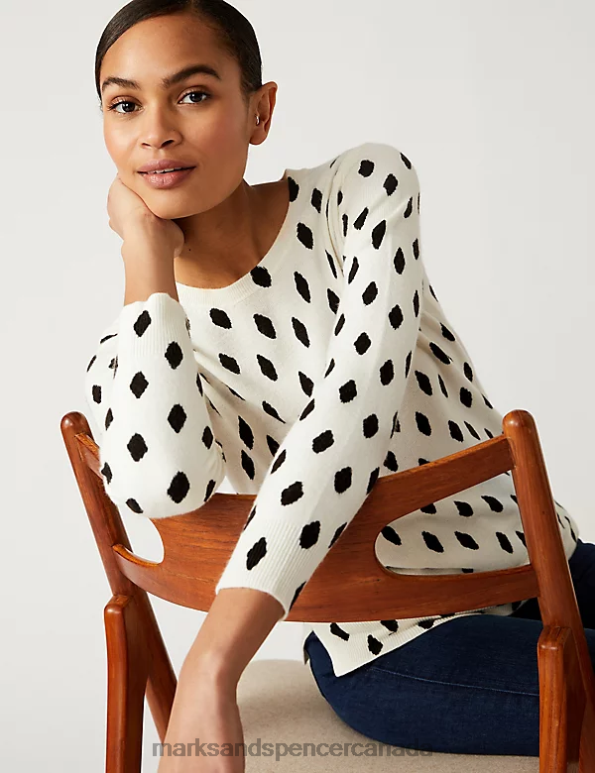 Women Black Mix Clothing Marks & Spencer Supersoft Diamond Print Crew Neck Jumper 20VTD2417 - Marks and Spencer outlet