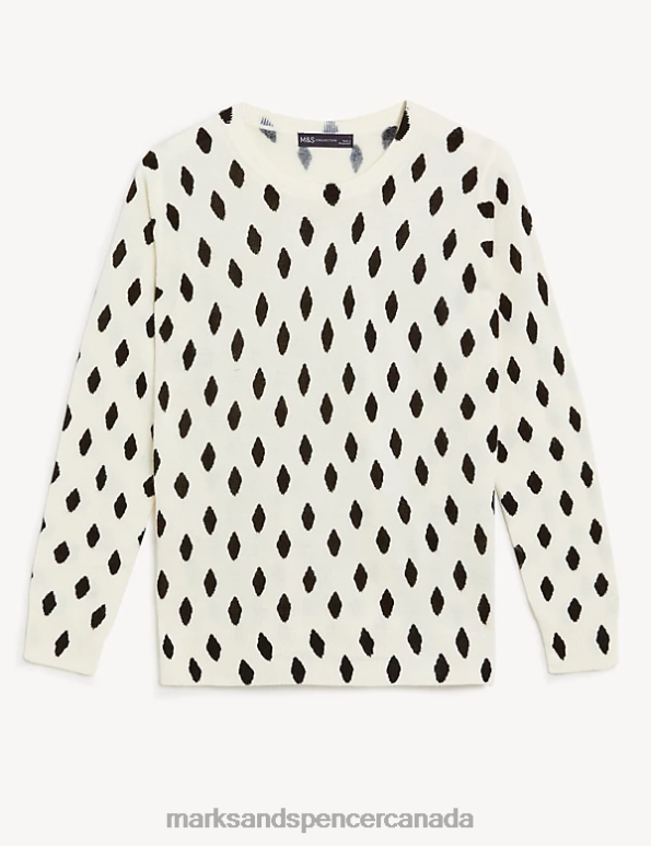 Women Black Mix Clothing Marks & Spencer Supersoft Diamond Print Crew Neck Jumper 20VTD2417 - Marks and Spencer outlet