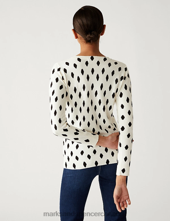 Women Black Mix Clothing Marks & Spencer Supersoft Diamond Print Crew Neck Jumper 20VTD2417 - Marks and Spencer outlet