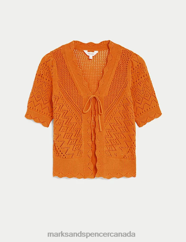 Marks and Spencer Canada - Women Bright Orange Clothing Marks & Spencer Pure Cotton Knitted V-Neck Cardigan 20VTD2434