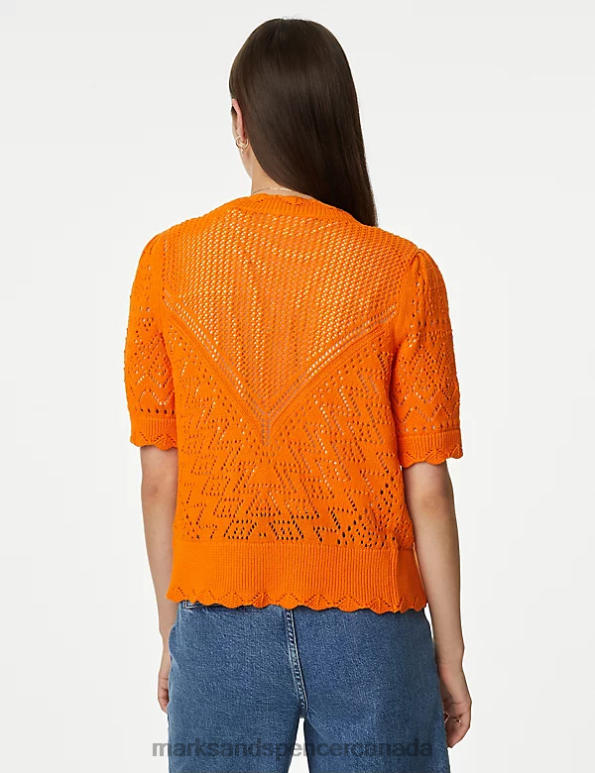 Marks and Spencer Canada - Women Bright Orange Clothing Marks & Spencer Pure Cotton Knitted V-Neck Cardigan 20VTD2434