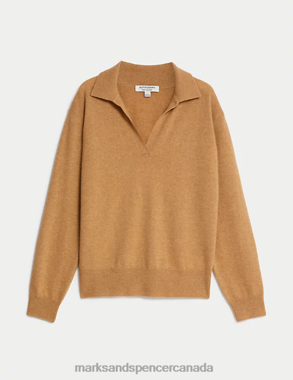 Marks and Spencer near me - Women Camel Clothing Marks & Spencer Pure Cashmere Collared Relaxed Jumper 20VTD3112