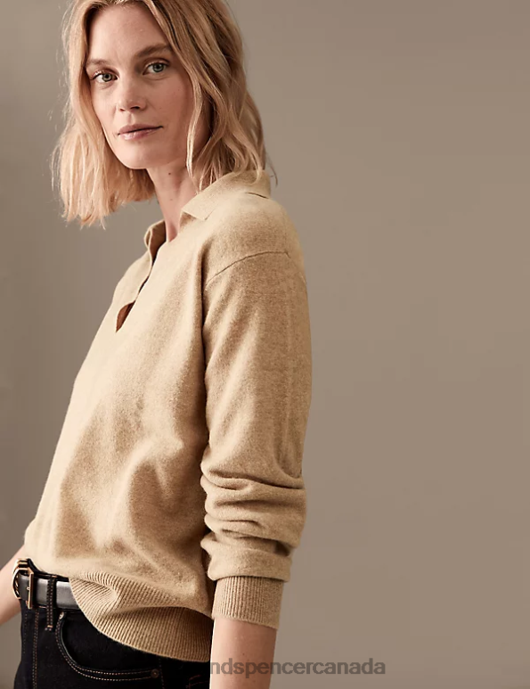 Marks and Spencer near me - Women Camel Clothing Marks & Spencer Pure Cashmere Collared Relaxed Jumper 20VTD3112