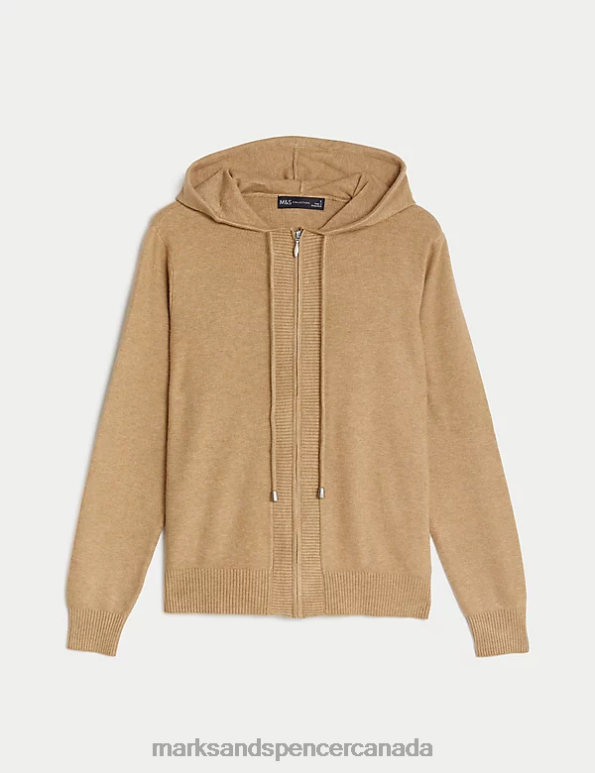Women Camel Clothing Marks & Spencer Soft Touch Textured Zip Up Relaxed Hoodie 20VTD1393 - Marks and Spencer online