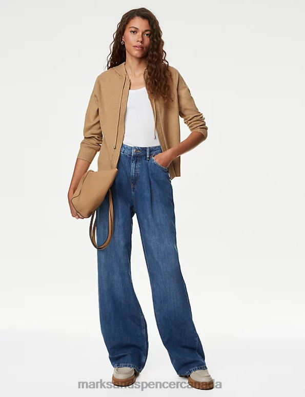 Women Camel Clothing Marks & Spencer Soft Touch Textured Zip Up Relaxed Hoodie 20VTD1393 - Marks and Spencer online