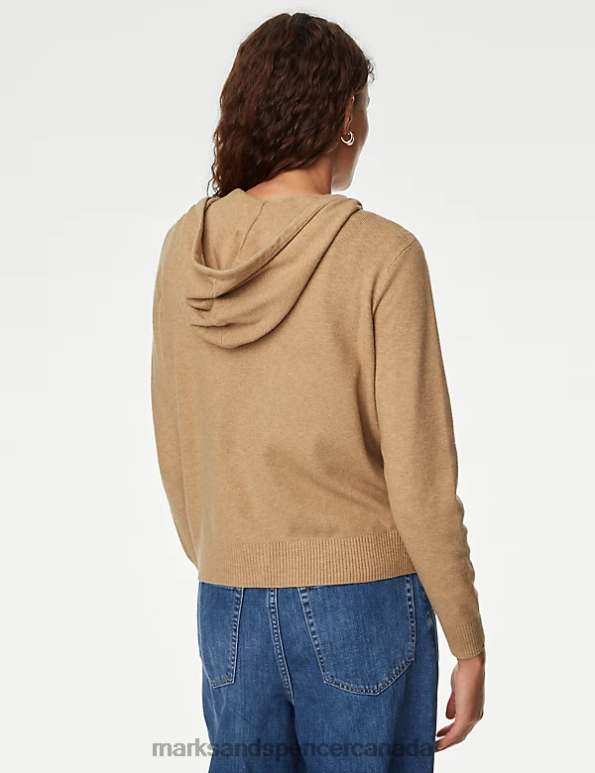 Women Camel Clothing Marks & Spencer Soft Touch Textured Zip Up Relaxed Hoodie 20VTD1393 - Marks and Spencer online