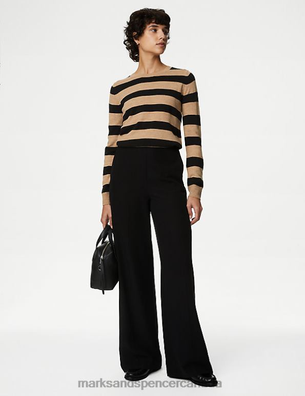 Women Camel Mix Clothing Marks & Spencer Supersoft Striped Crew Neck Jumper 20VTD464 - Marks and Spencer Canada locations