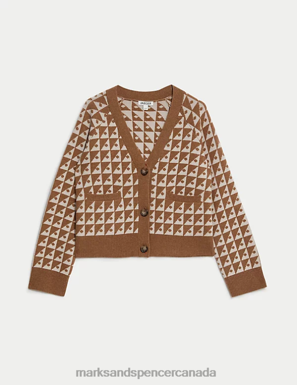 Women Camel Mix Clothing Marks & Spencer Wool Rich Geometric Cardigan with Cashmere 20VTD1012 - Marks and Spencer online