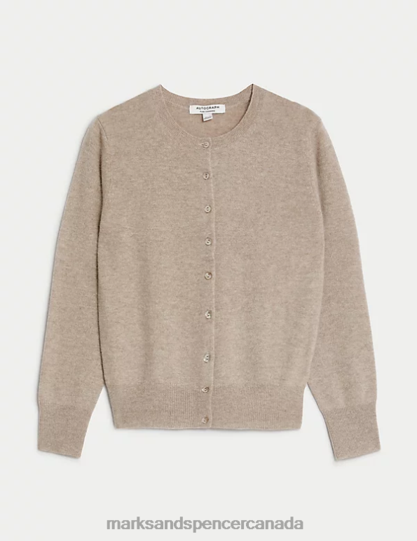 Women Cappuccino Clothing Marks & Spencer Pure Cashmere Crew Neck Cardigan 20VTD2906 - Marks and Spencer online