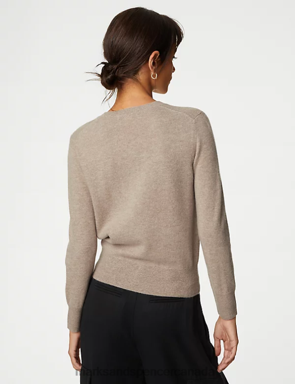 Women Cappuccino Clothing Marks & Spencer Pure Cashmere Crew Neck Cardigan 20VTD2906 - Marks and Spencer online