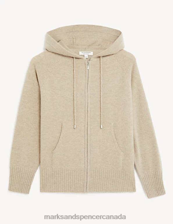 Women Cappuccino Clothing Marks & Spencer Pure Cashmere Knitted Relaxed Hoodie 20VTD3021 - Marks and Spencer outlet