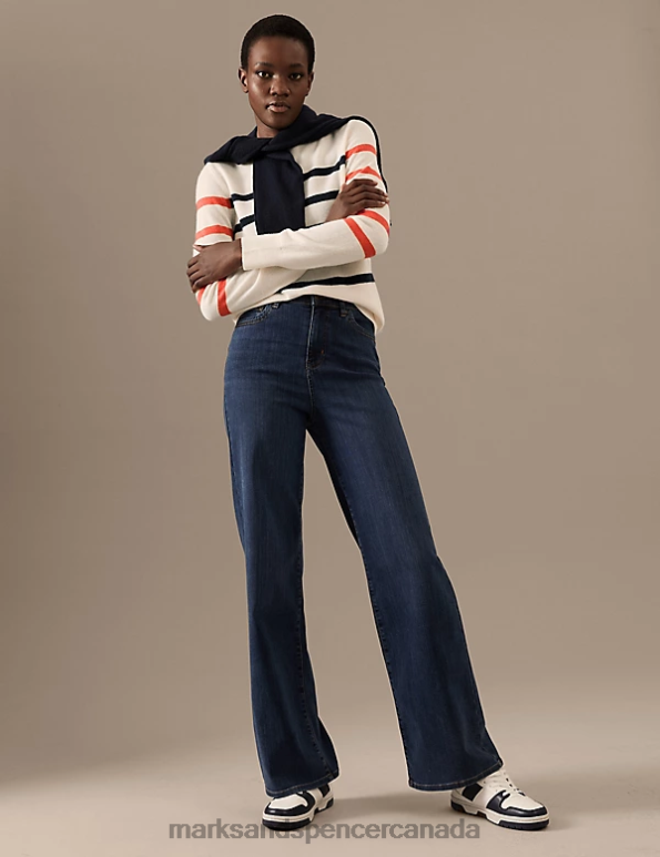 Marks and Spencer sale - Women Cream Mix Clothing Marks & Spencer Pure Cashmere Striped Crew Neck Jumper 20VTD2867