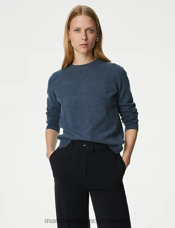 Women Dark Airforce Clothing Marks & Spencer Recycled Blend Crew Neck Jumper 20VTD501 - Marks and Spencer online