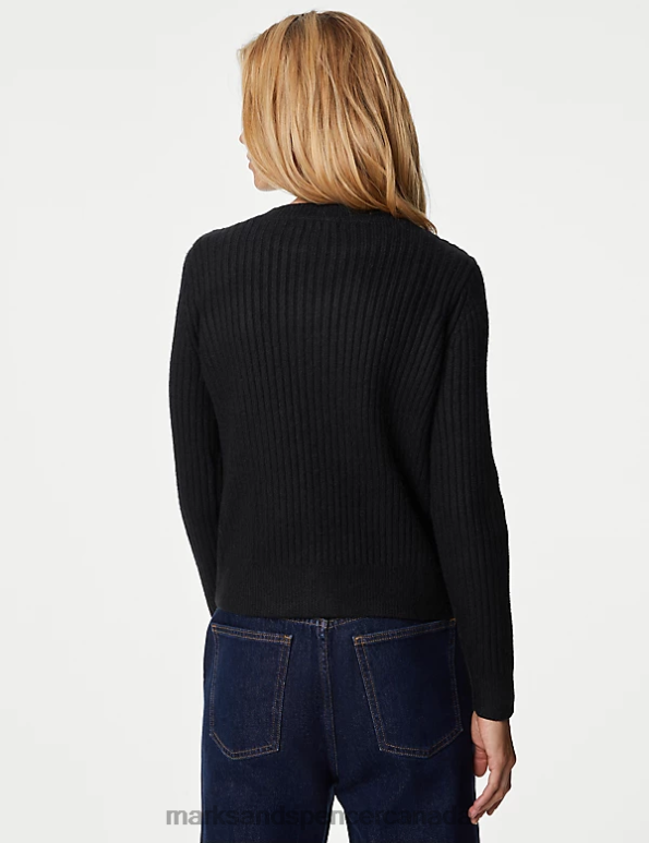 Women Dark Navy Clothing Marks & Spencer Knitted Ribbed Crew Neck Cardigan 20VTD53 - Marks and Spencer online