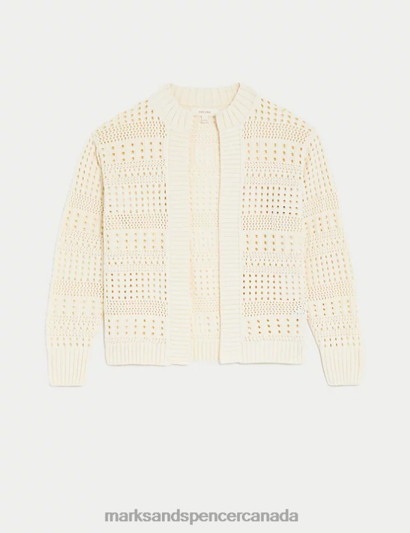 Marks and Spencer sale - Women Ecru Clothing Marks & Spencer Cotton Rich Edge to Edge Pointelle Cardigan 20VTD586