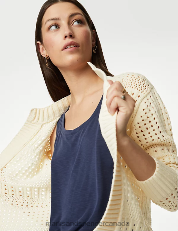 Marks and Spencer sale - Women Ecru Clothing Marks & Spencer Cotton Rich Edge to Edge Pointelle Cardigan 20VTD586