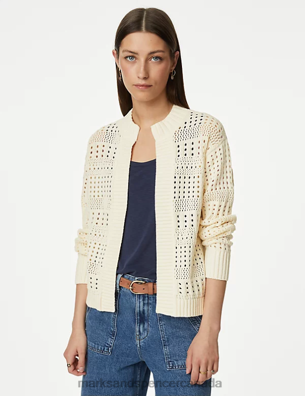 Marks and Spencer sale - Women Ecru Clothing Marks & Spencer Cotton Rich Edge to Edge Pointelle Cardigan 20VTD586