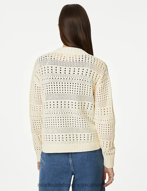 Marks and Spencer sale - Women Ecru Clothing Marks & Spencer Cotton Rich Edge to Edge Pointelle Cardigan 20VTD586