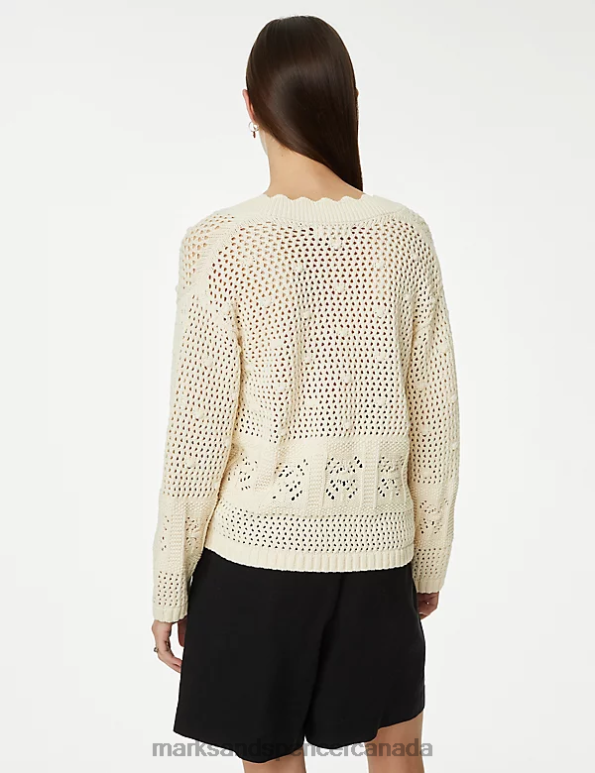 Marks and Spencer near me - Women Ecru Clothing Marks & Spencer Pure Cotton V-Neck Scallop Edge Jumper 20VTD541
