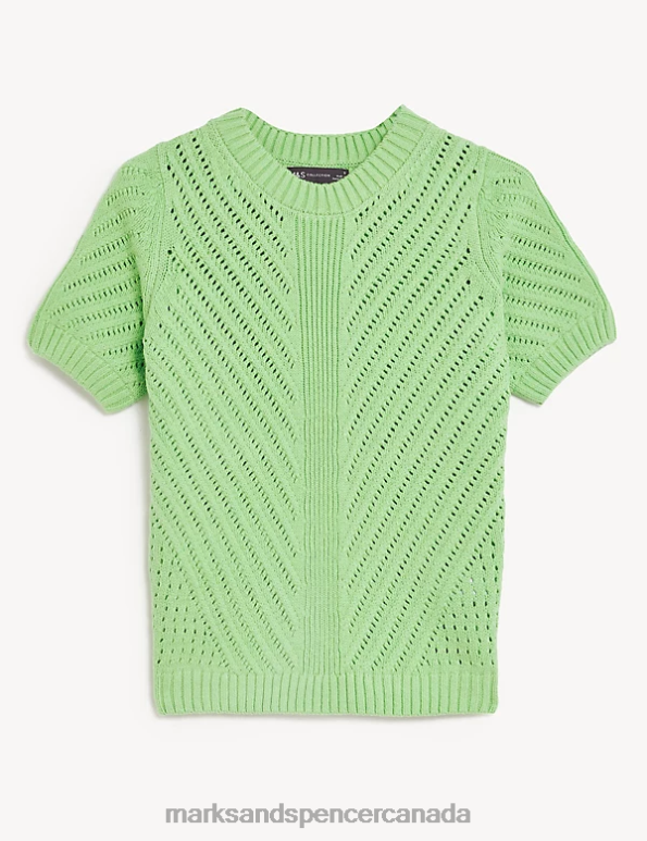Women Fresh Mint Clothing Marks & Spencer Cotton Rich Textured Crew Neck Knitted Top 20VTD1718 - Marks and Spencer online
