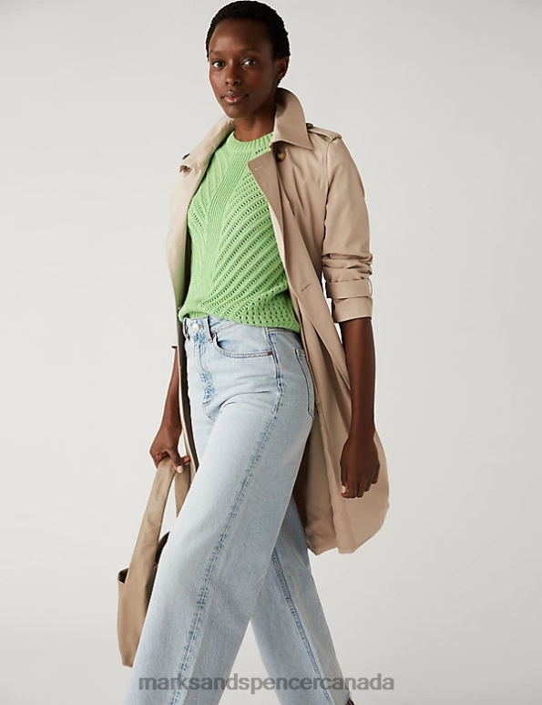 Women Fresh Mint Clothing Marks & Spencer Cotton Rich Textured Crew Neck Knitted Top 20VTD1718 - Marks and Spencer online